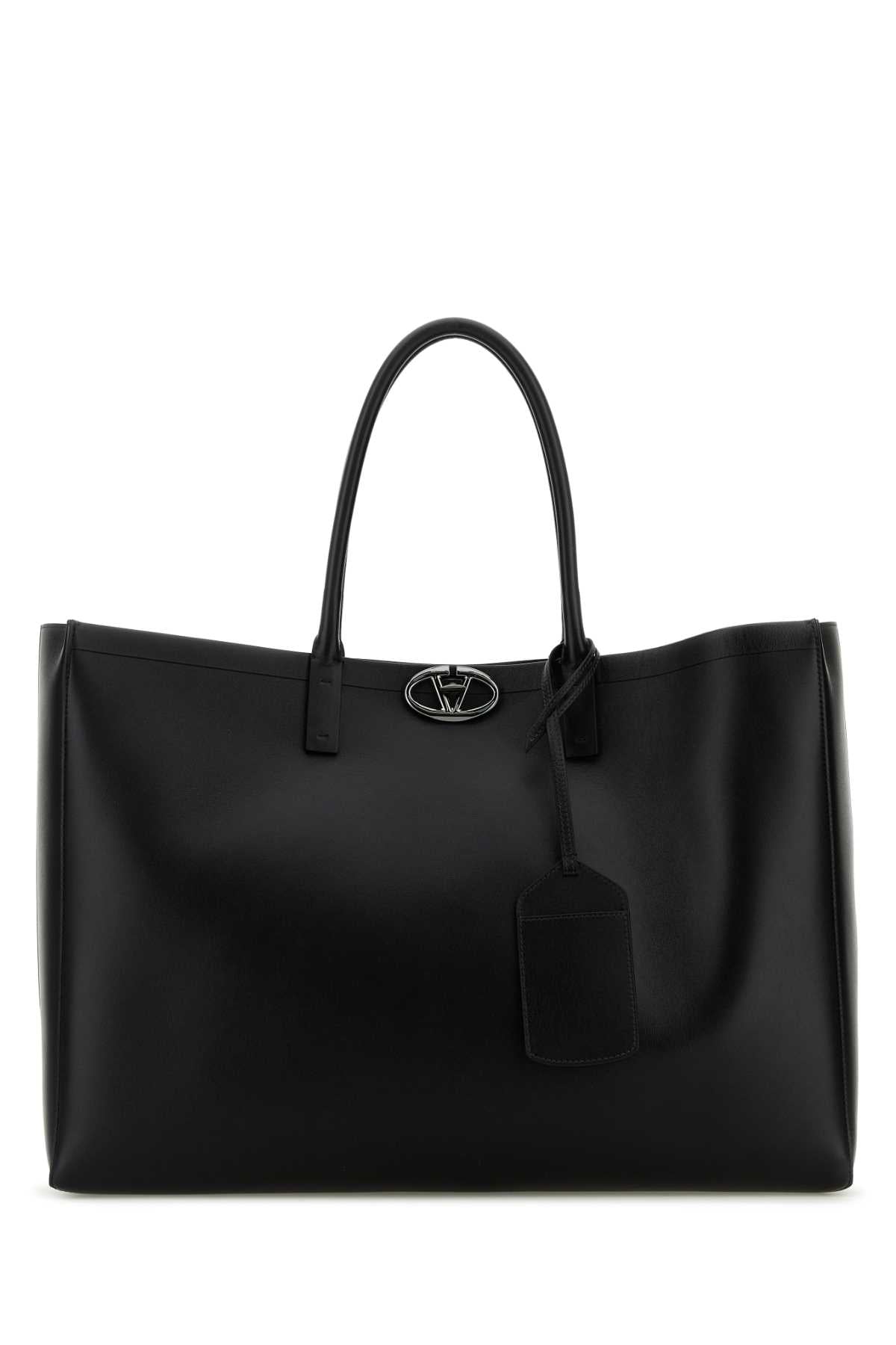 Valentino Garavani Men Black Leather Vlogo Shopping Bag