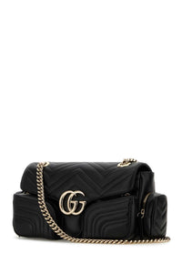Gucci Women Black Leather Small Gg Marmont Shoulder Bag