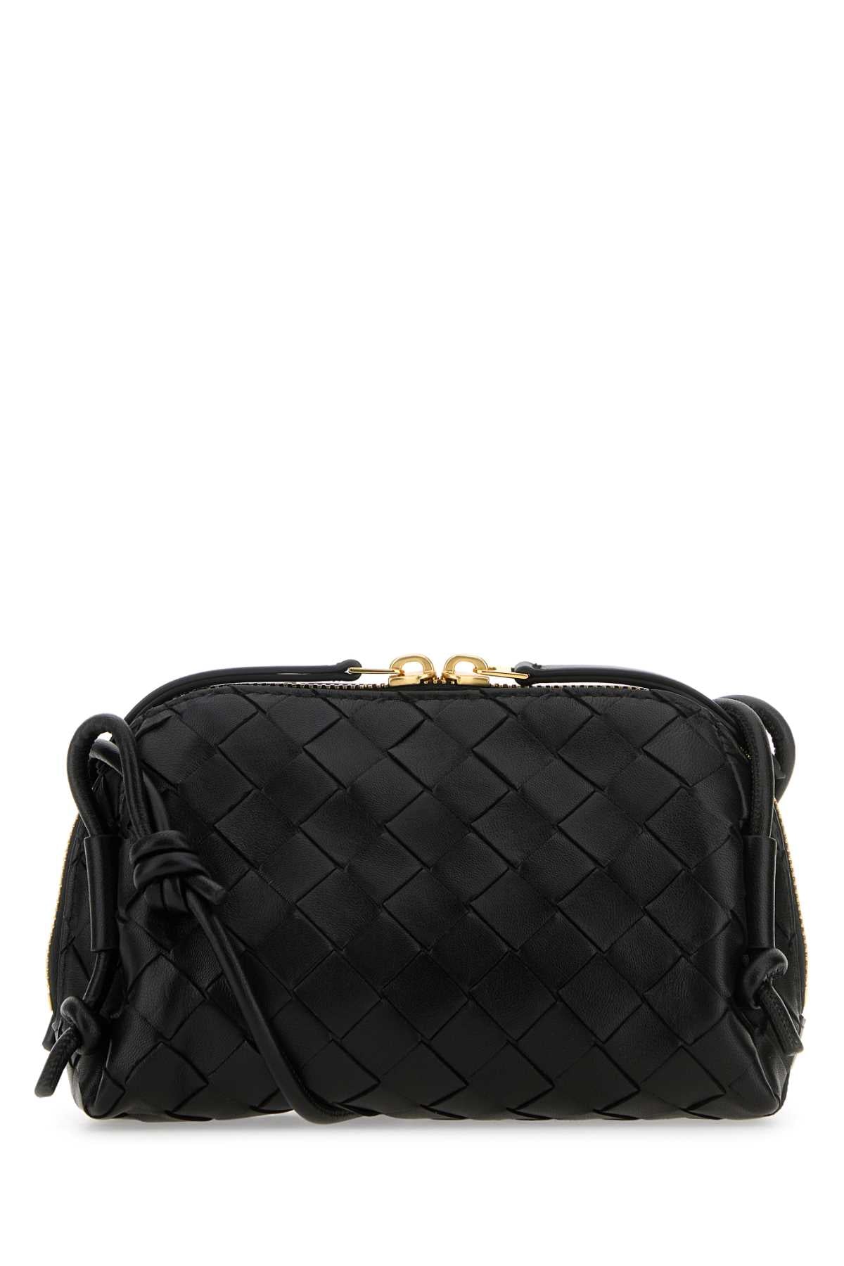 Bottega Veneta Women Black Leather Concert Crossbody Bag