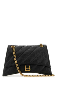 BALENCIAGA Balenciaga Women Black Leather Medium Crush Shoulder Bag