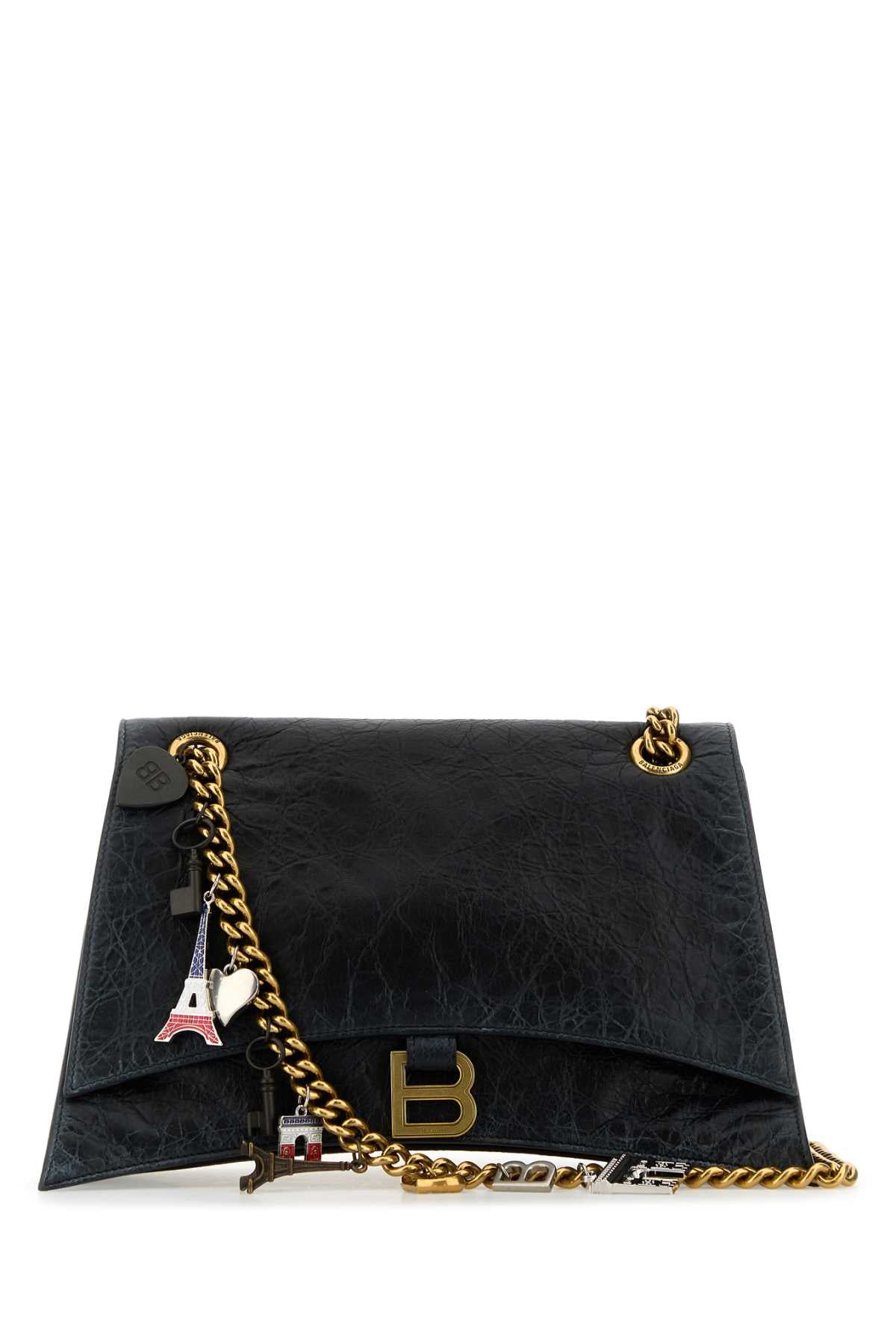 BALENCIAGA Balenciaga Women Black Leather Medium Crush Chain Shoulder Bag