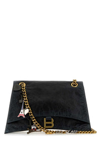BALENCIAGA Balenciaga Women Black Leather Medium Crush Chain Shoulder Bag