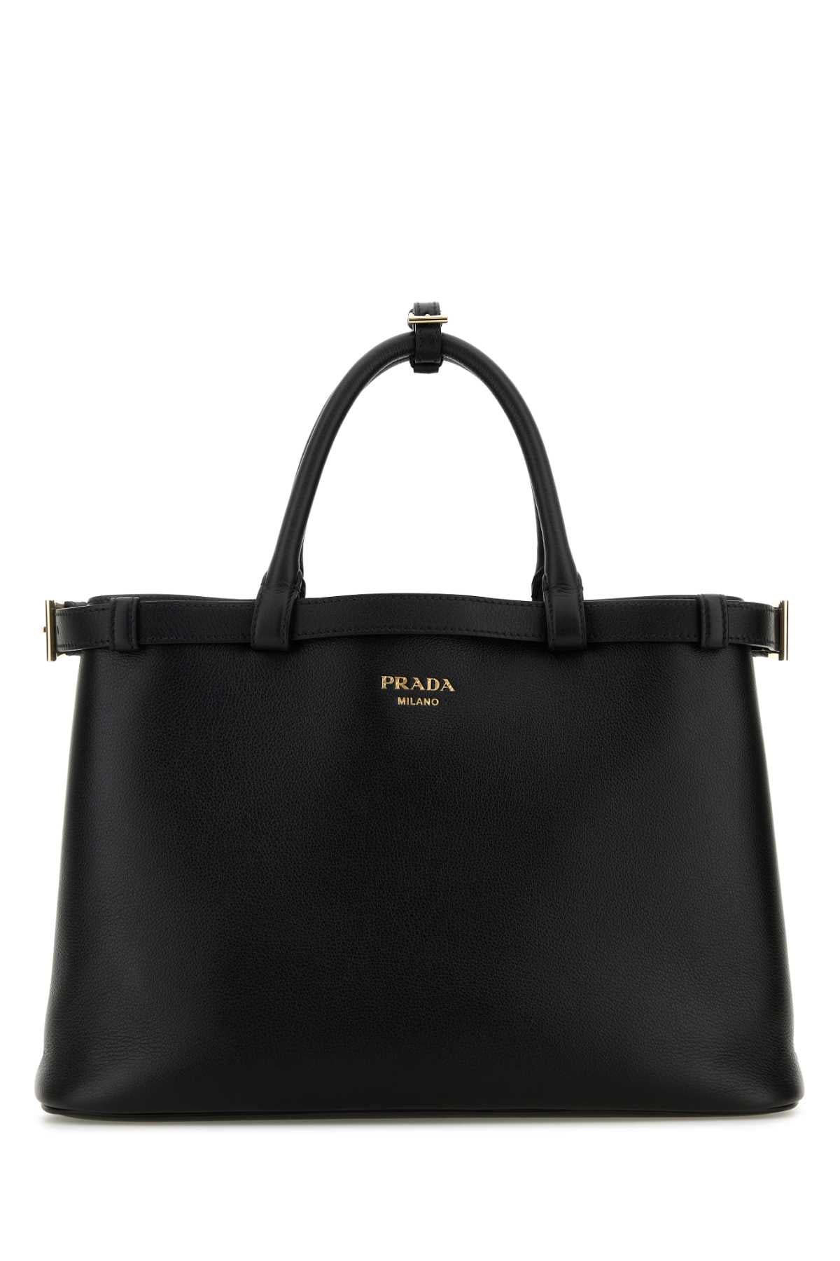 Prada Women Black Leather Medium Prada Buckle Handbag