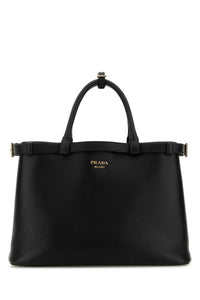 Prada Women Black Leather Medium Prada Buckle Handbag