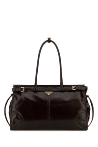 Prada Women Dark Brown Leather Shoulder Bag