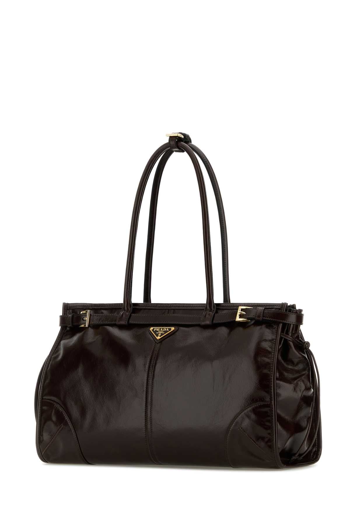 Prada Women Dark Brown Leather Shoulder Bag
