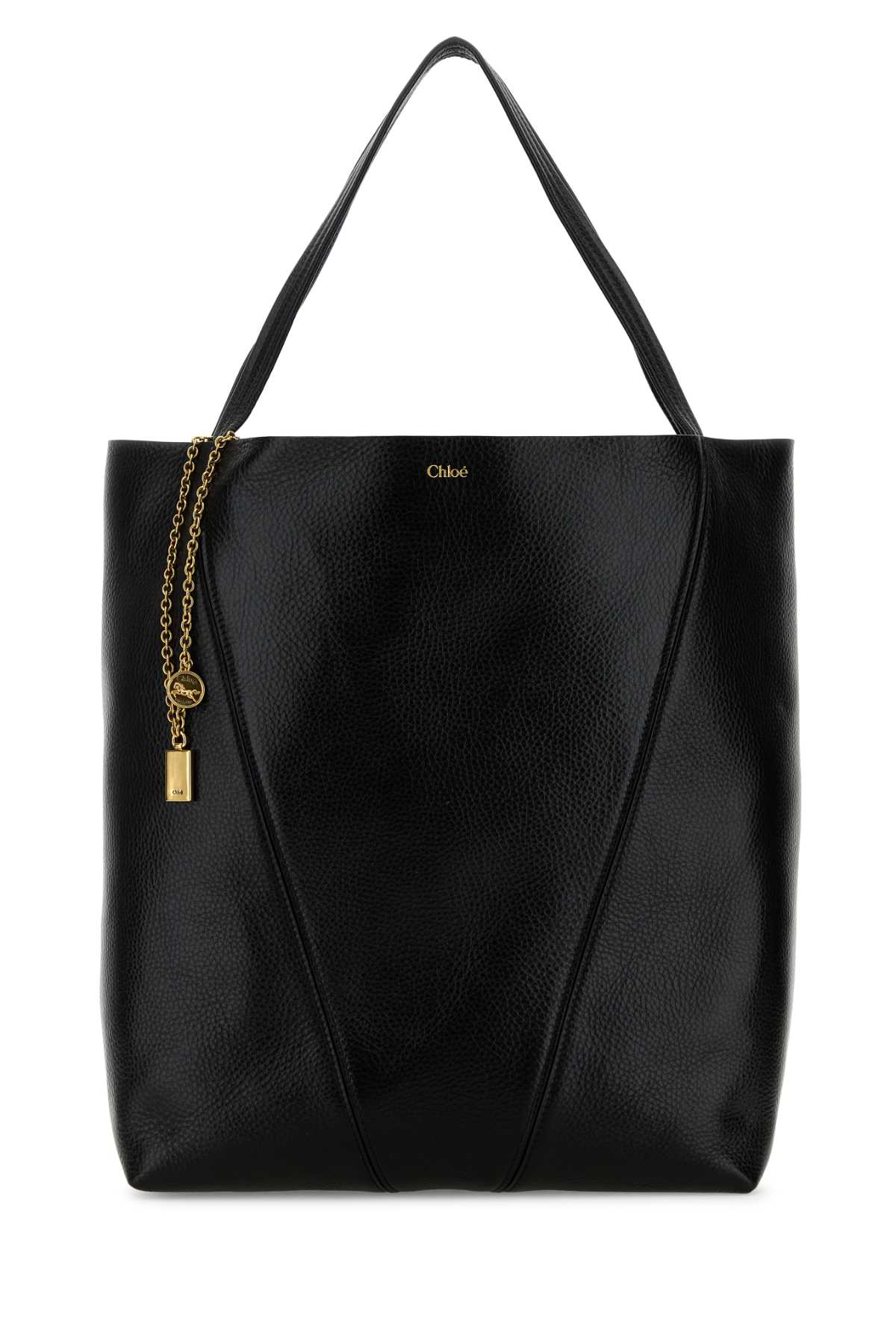 CHLOE Chloe Women Black Leather Large Spin Shopping Bag