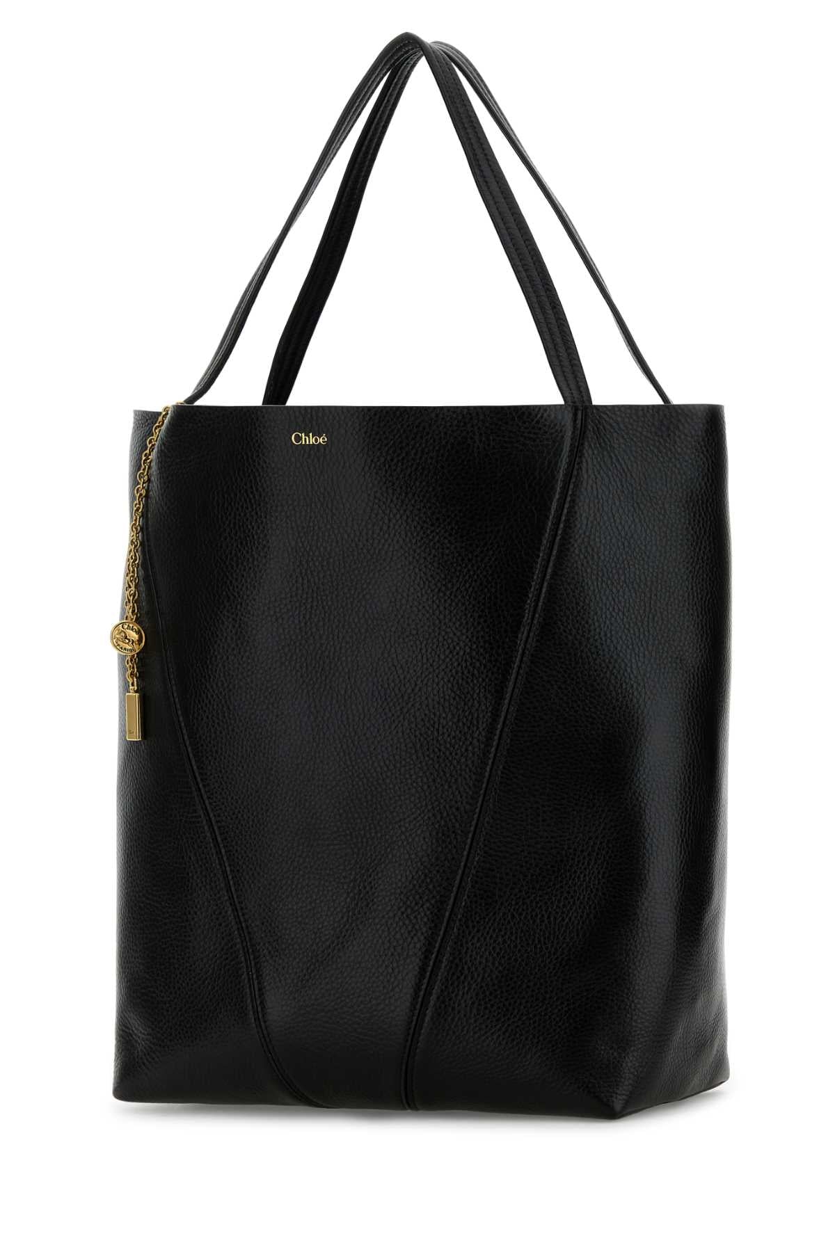 CHLOE Chloe Women Black Leather Large Spin Shopping Bag