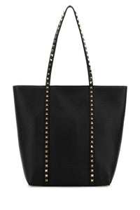 VALENTINO GARAVANI Valentino Garavani Women Black Leather Rockstud Shopping Bag