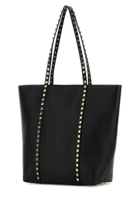 VALENTINO GARAVANI Valentino Garavani Women Black Leather Rockstud Shopping Bag