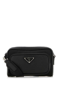 Prada Men Black Re-Nylon And Leather Crossbody Bag