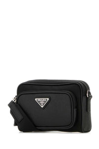 Prada Men Black Re-Nylon And Leather Crossbody Bag