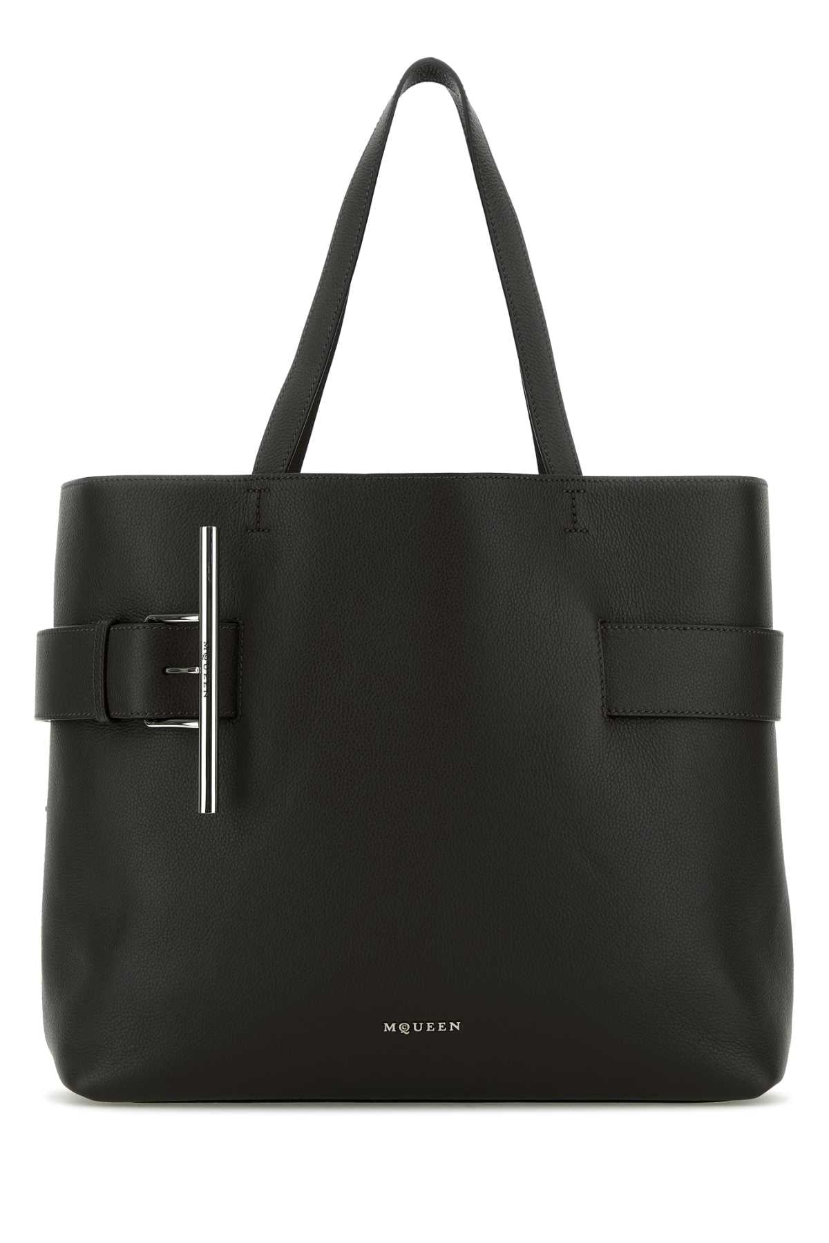Alexander Mcqueen Women Black Leather T-Bar Shopping Bag