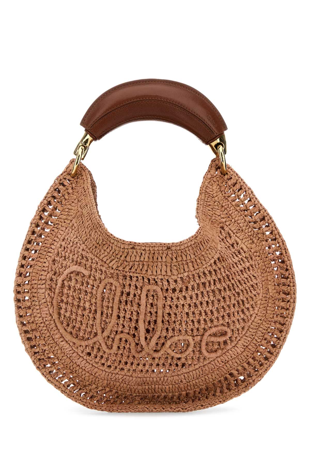 Chloe Women Antiqued Pink Raffia Banana Handbag