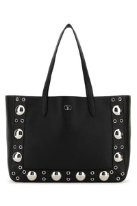 Valentino Garavani Women Black Leather Vlogo Signature Shopping Bag