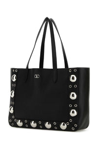 Valentino Garavani Women Black Leather Vlogo Signature Shopping Bag