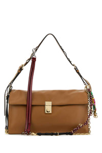 Prada Women Camel Leather Large Prada Soft Sound Shoulder Bag