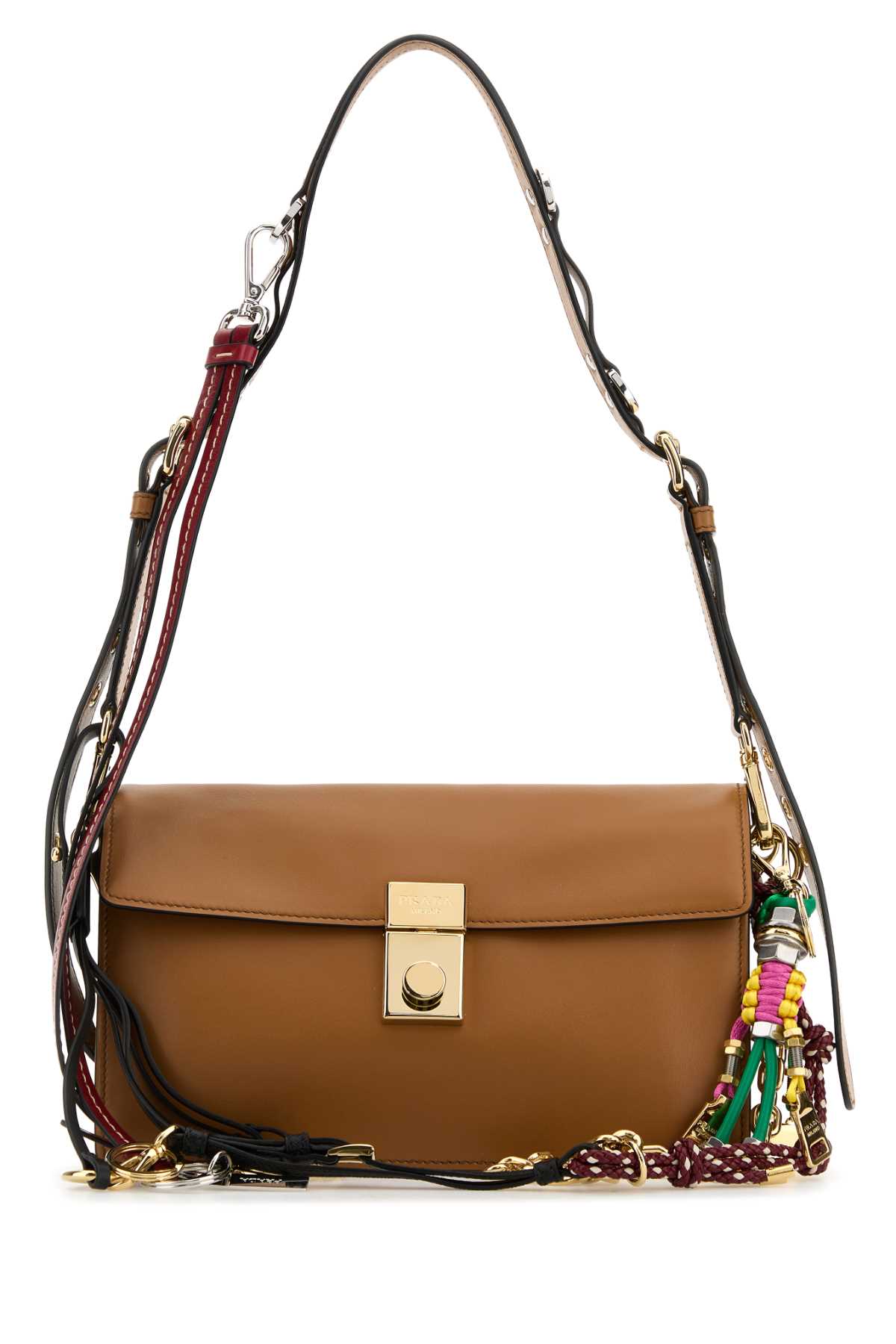 Prada Women Caramel Leather Small Prada Soft Sound Shoulder Bag