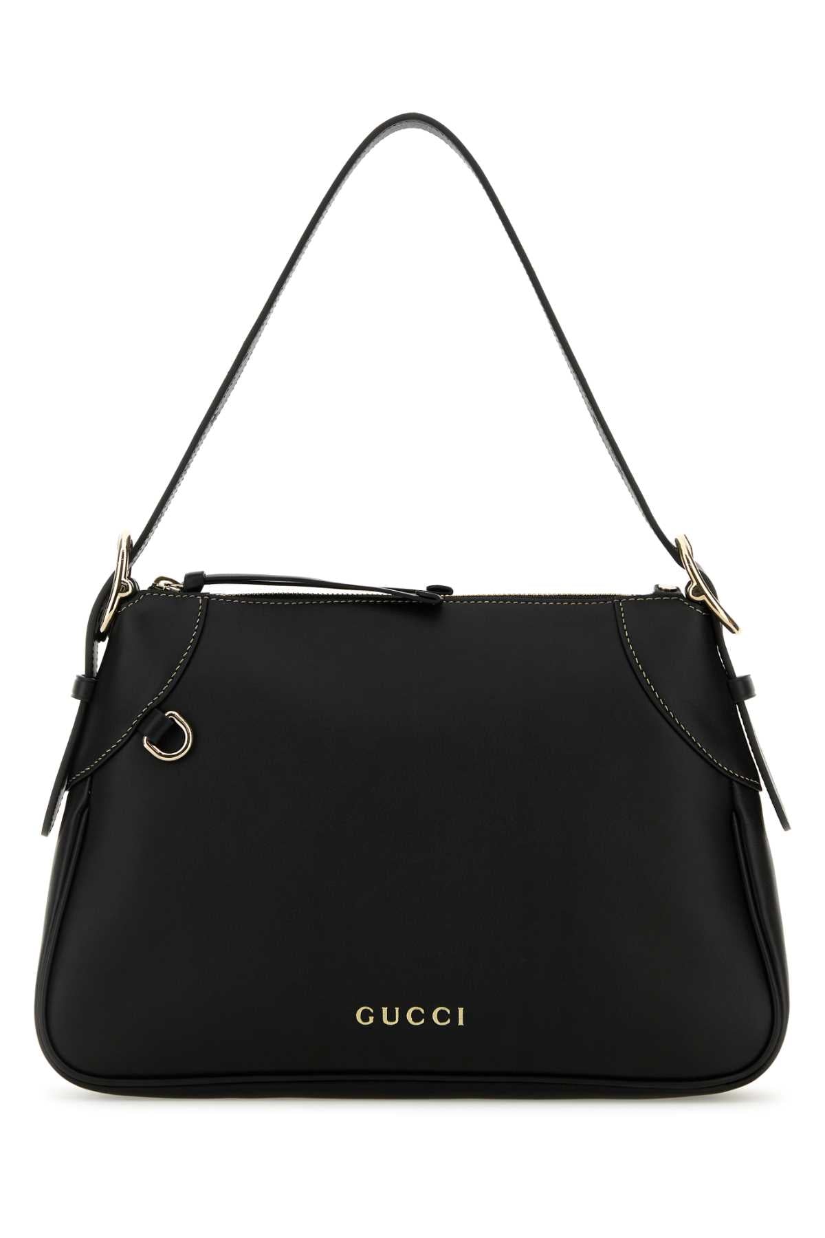 Gucci Women Black Leather Medium Gg Emblem Shoulder Bag