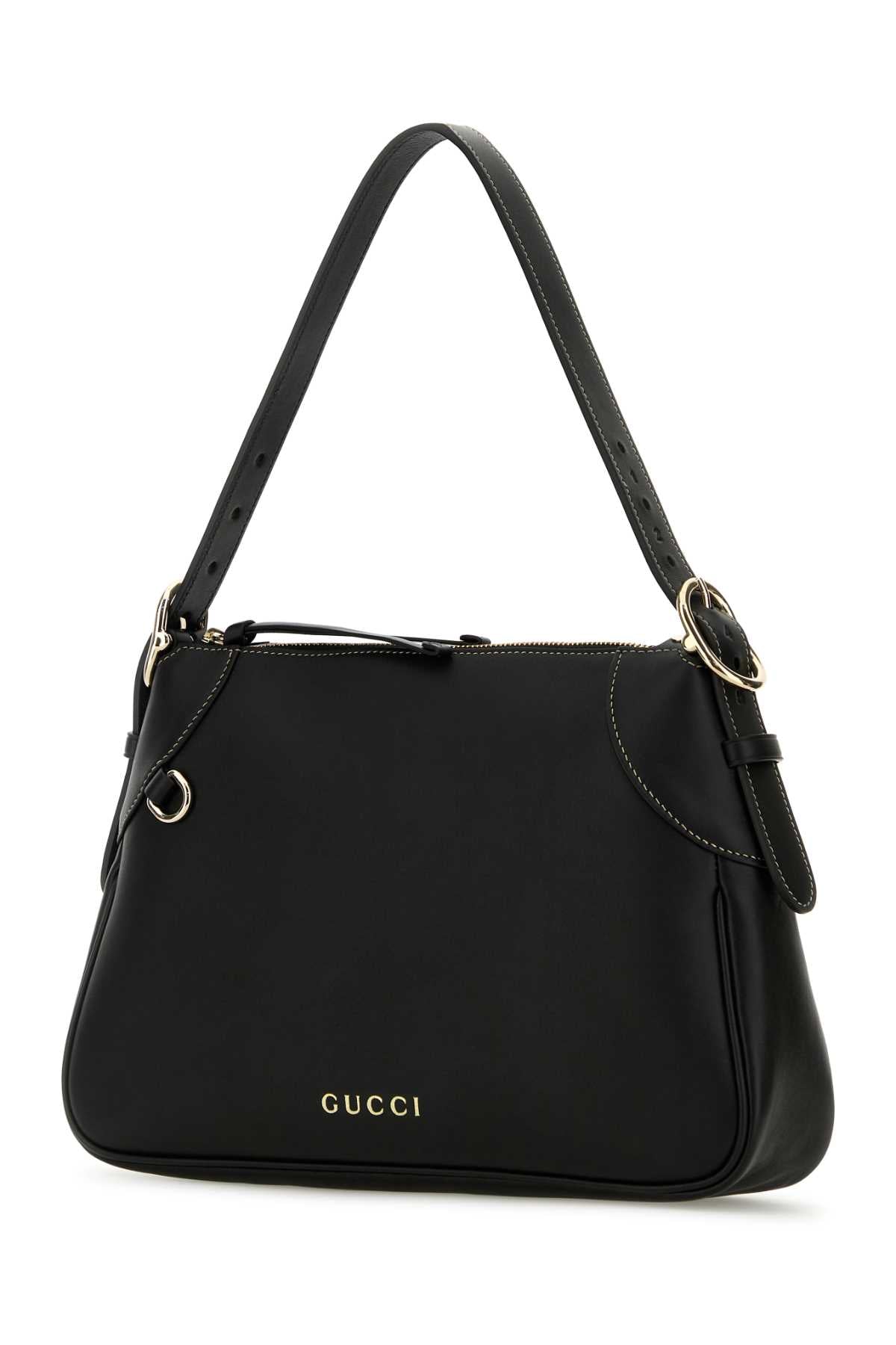 Gucci Women Black Leather Medium Gg Emblem Shoulder Bag