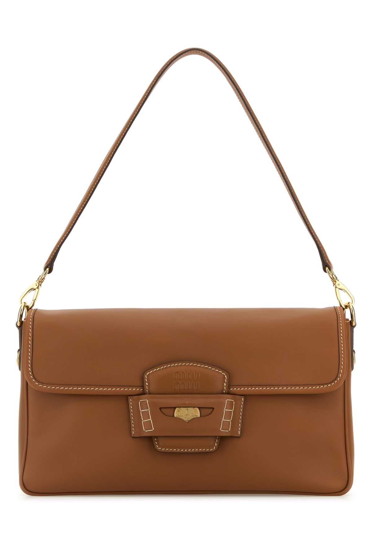 Miu Miu Women Caramel Leather Penny Shoulder Bag
