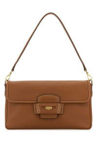 Miu Miu Women Caramel Leather Penny Shoulder Bag