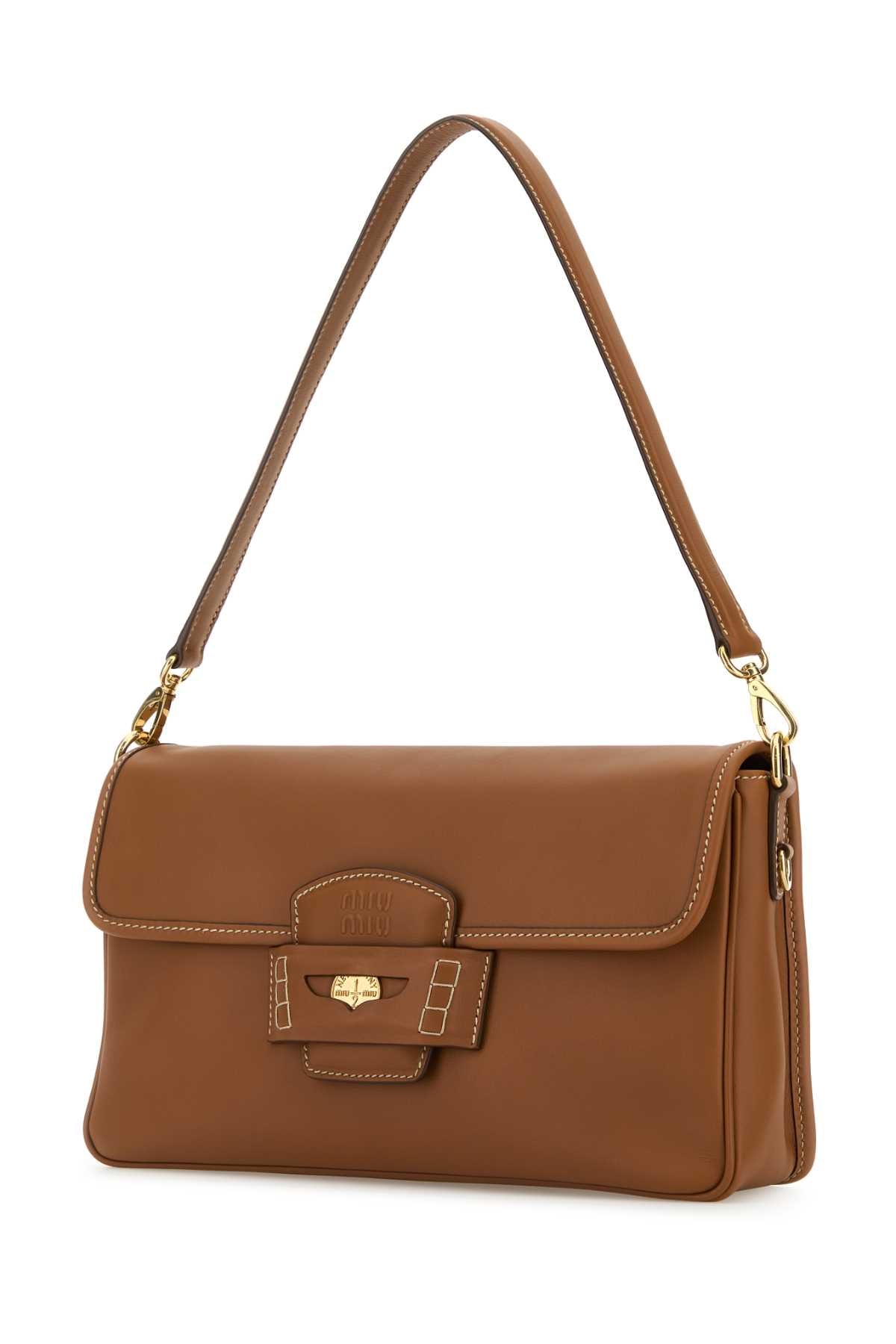 Miu Miu Women Caramel Leather Penny Shoulder Bag