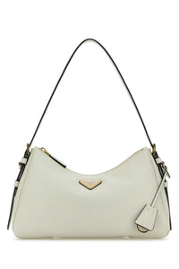 Prada Women White Leather Medium Aimee Shoulder Bag