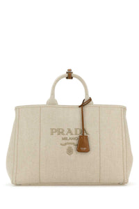 Prada Men Sand Canvas Extra Large Prada Jardiniã¨Re Shopping Bag