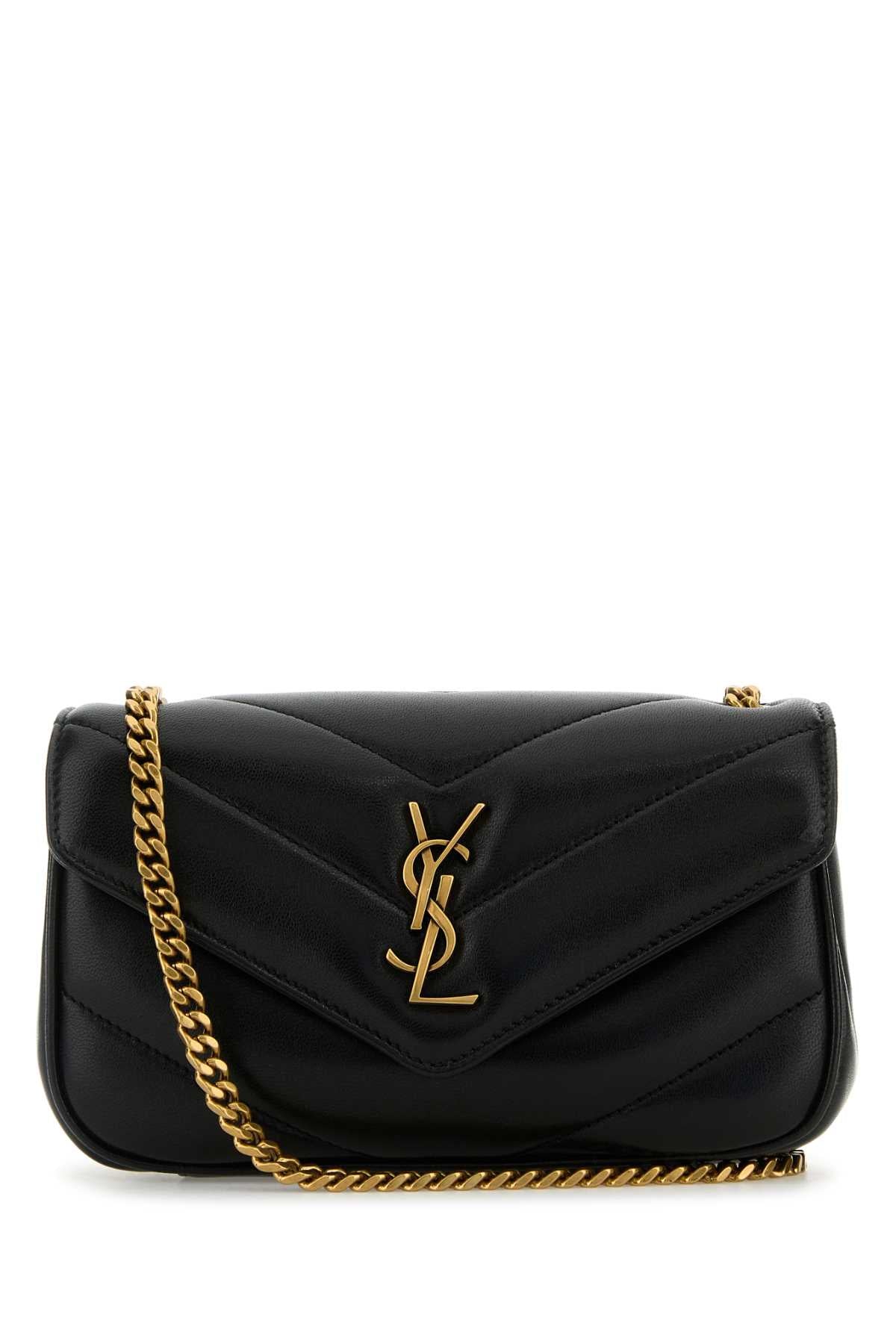 Saint Laurent Women Black Leather Mini Loulou Crossbody Bag