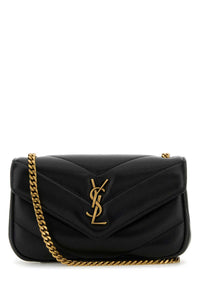 Saint Laurent Women Black Leather Mini Loulou Crossbody Bag