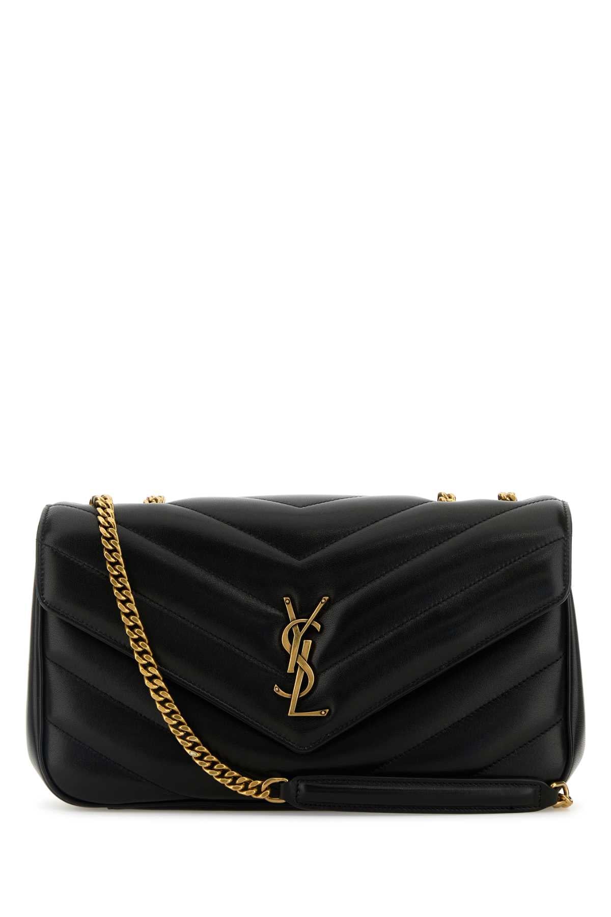 Saint Laurent Women Black Leather Medium Loulou Shoulder Bag