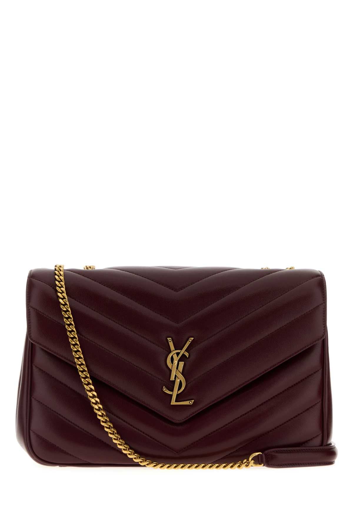 SAINT LAURENT Saint Laurent Women Burgundy Leather Large Lou Lou Shoulder Bag