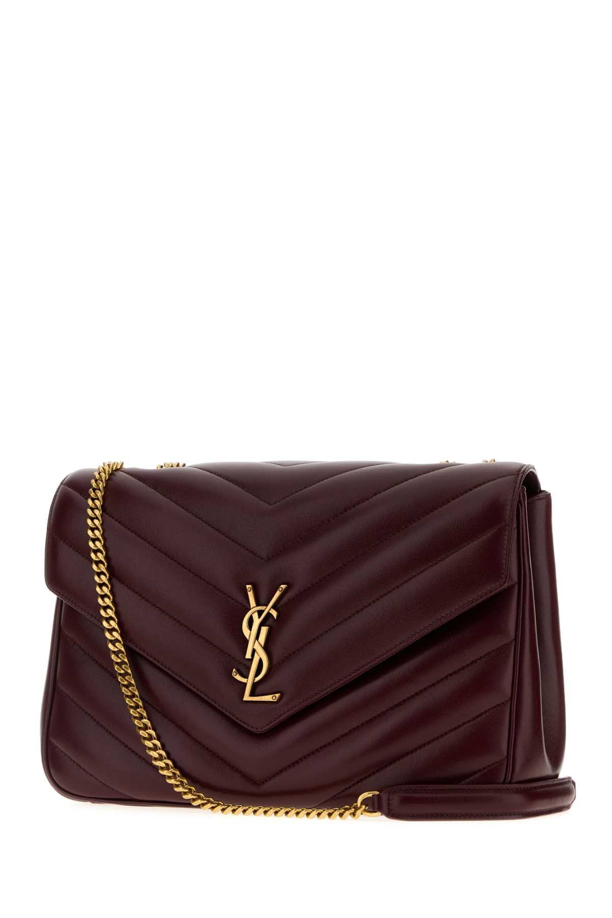 SAINT LAURENT Saint Laurent Women Burgundy Leather Large Lou Lou Shoulder Bag