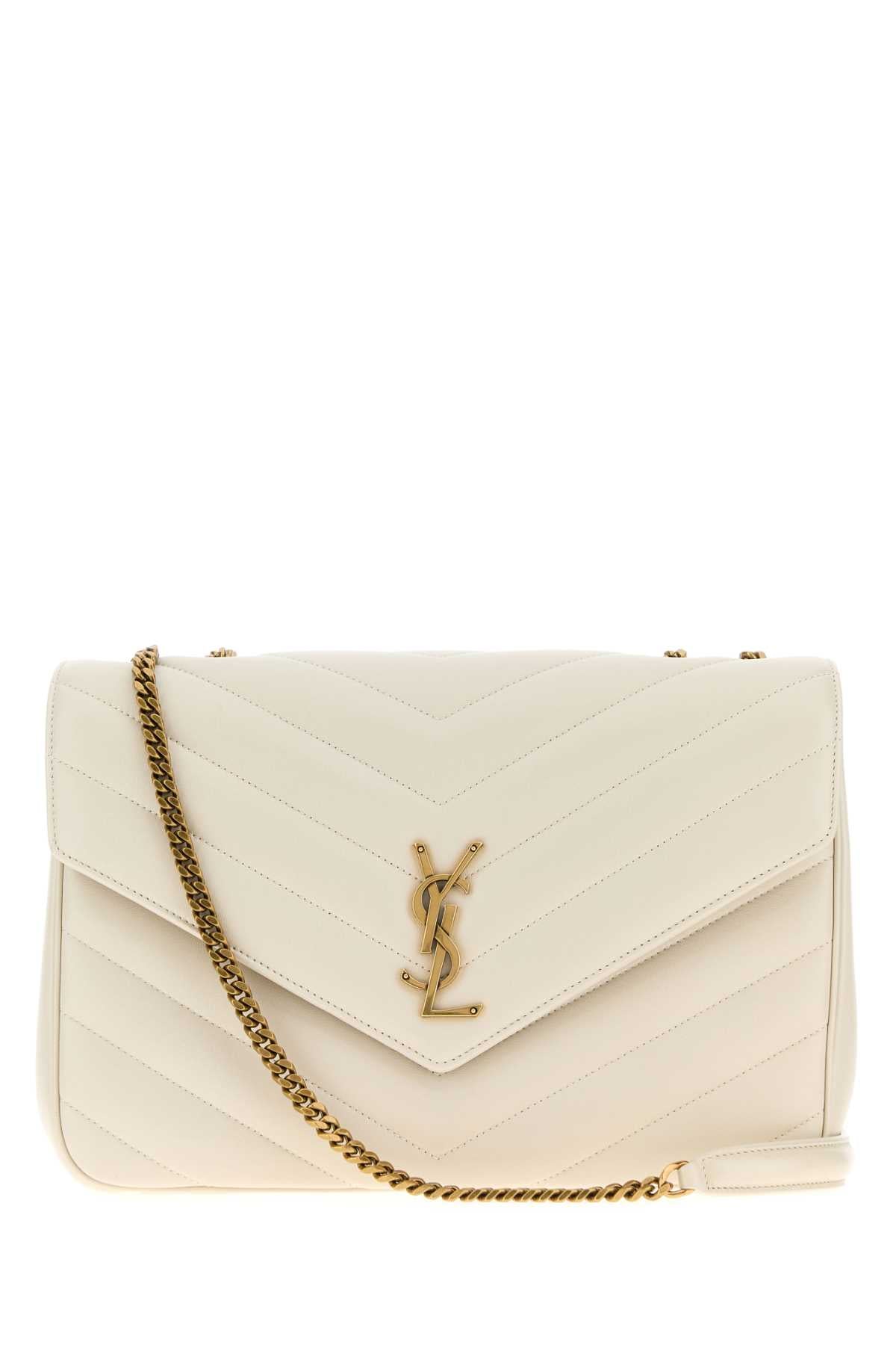 Saint Laurent Women Ivory Leather Large Lou Lou Shoulder Bag