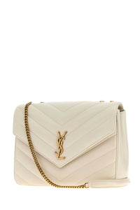 Saint Laurent Women Ivory Leather Large Lou Lou Shoulder Bag