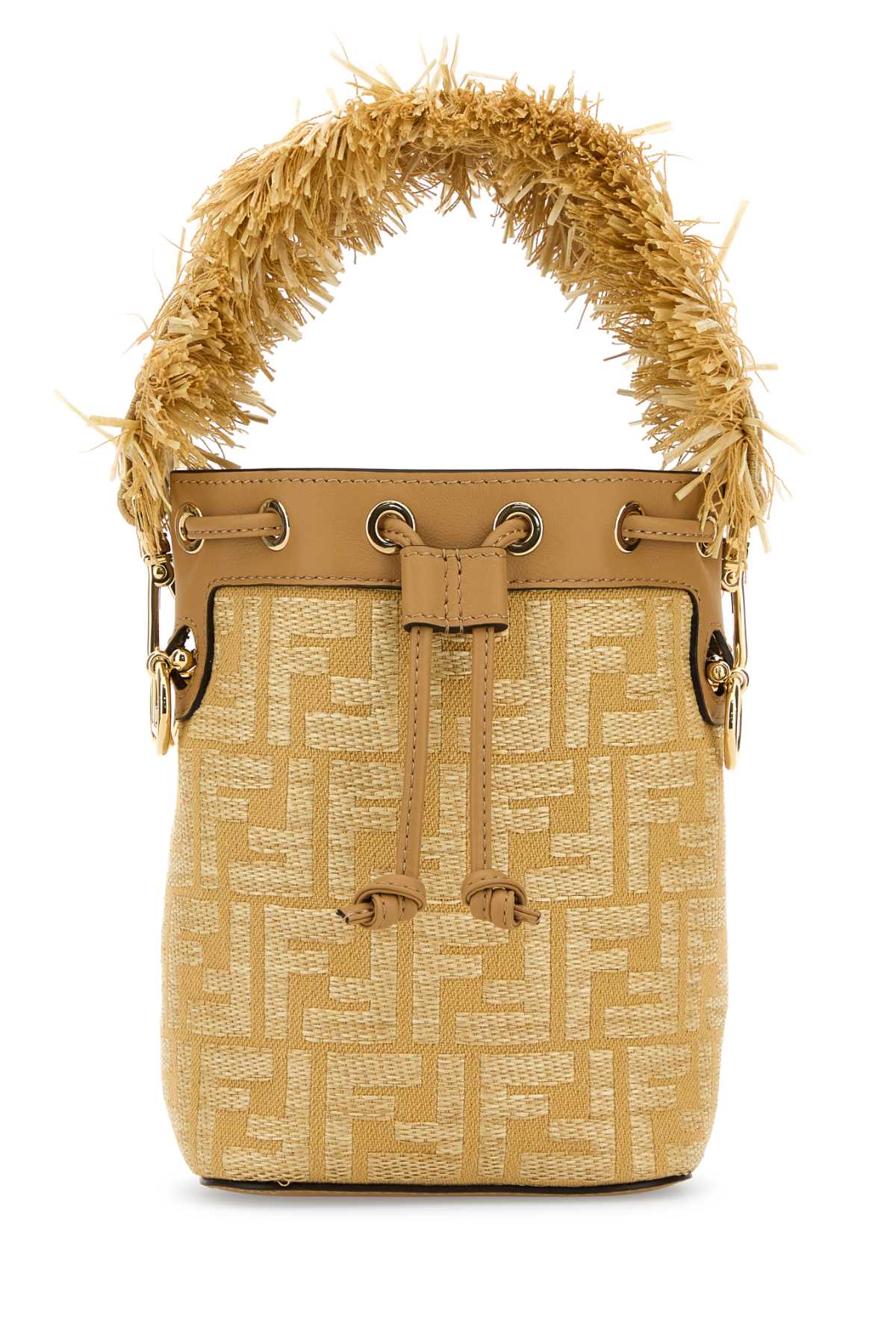 Fendi Women Embroidered Raffia Mini Mon Tresor Bucket Bag
