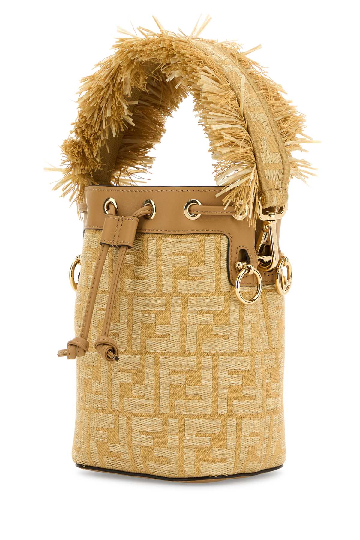 Fendi Women Embroidered Raffia Mini Mon Tresor Bucket Bag
