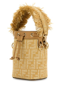 Fendi Women Embroidered Raffia Mini Mon Tresor Bucket Bag