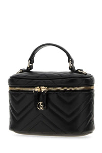 Gucci Women Black Leather Gg Marmont Bucket Bag