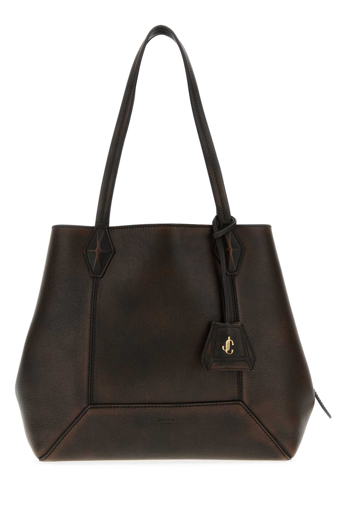 Jimmy Choo Women Dark Brown Leather Diamond Shopping Bag