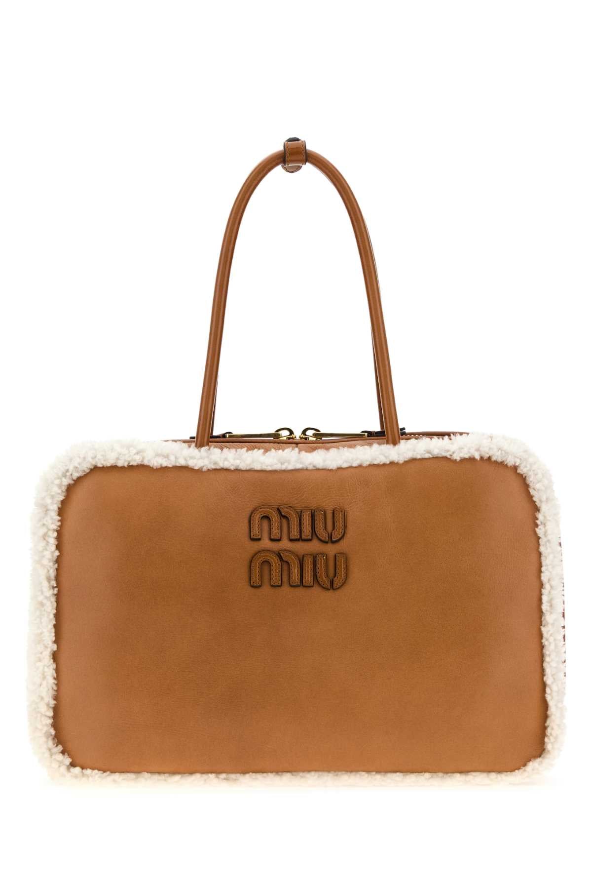 Miu Miu Women Camel Leather Beau Handbag