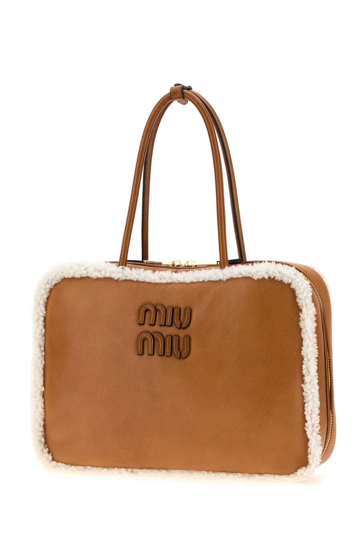 Miu Miu Women Camel Leather Beau Handbag