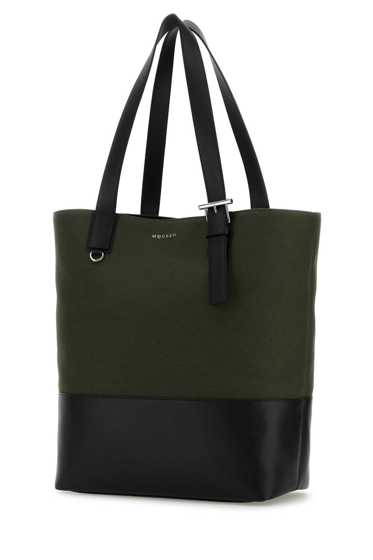 Alexander Mcqueen Men Army Green Canvas Shopping Bag