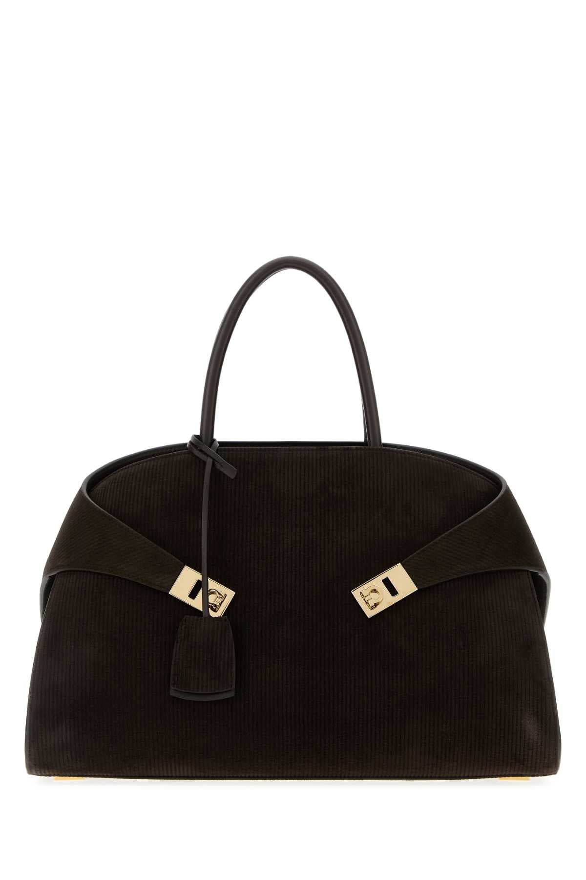 SALVATORE FERRAGAMO Salvatore Ferragamo Women Dark Brown Suede Medium Hug Handbag