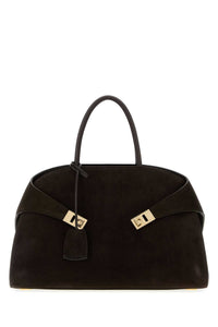 SALVATORE FERRAGAMO Salvatore Ferragamo Women Dark Brown Suede Medium Hug Handbag