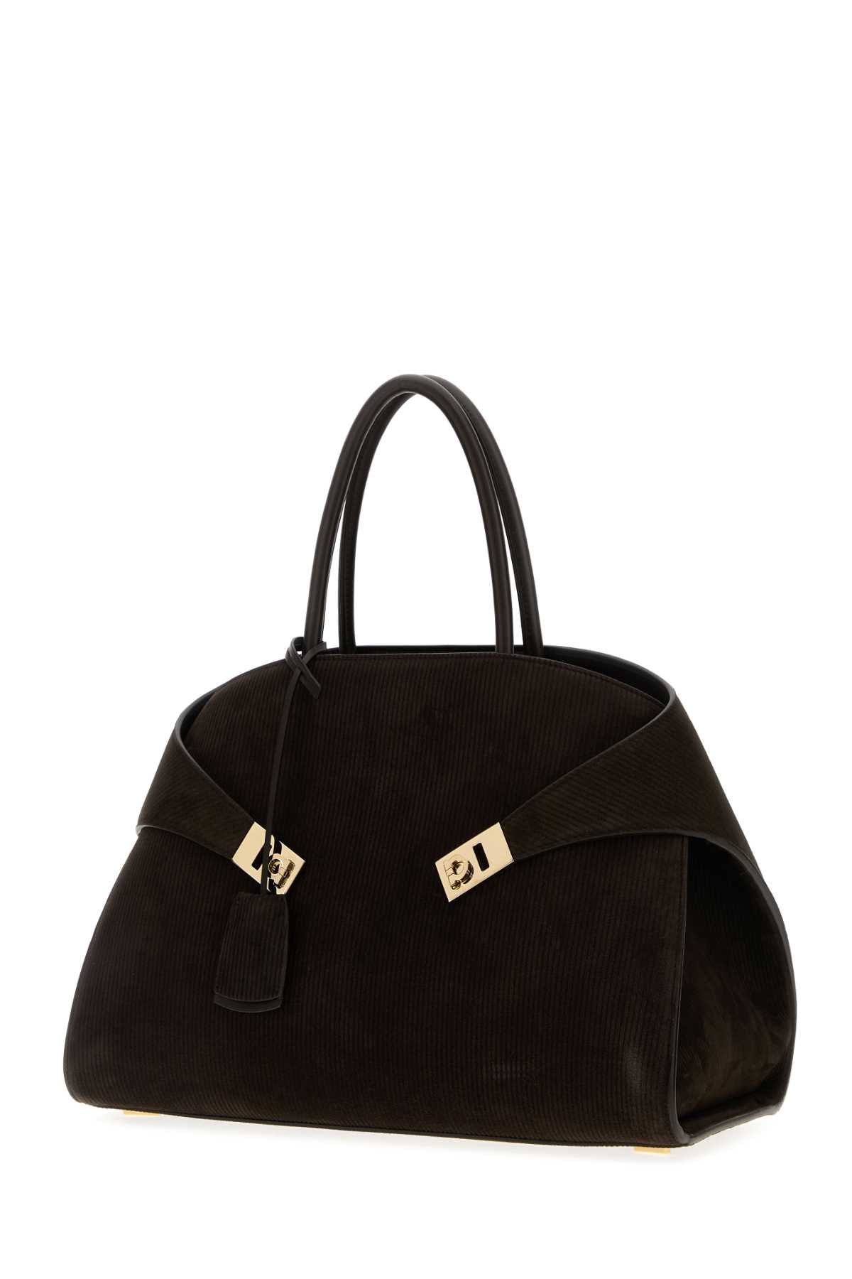 SALVATORE FERRAGAMO Salvatore Ferragamo Women Dark Brown Suede Medium Hug Handbag