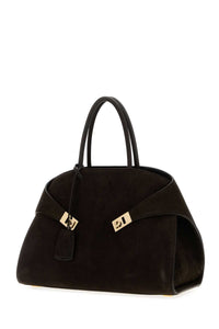 SALVATORE FERRAGAMO Salvatore Ferragamo Women Dark Brown Suede Medium Hug Handbag