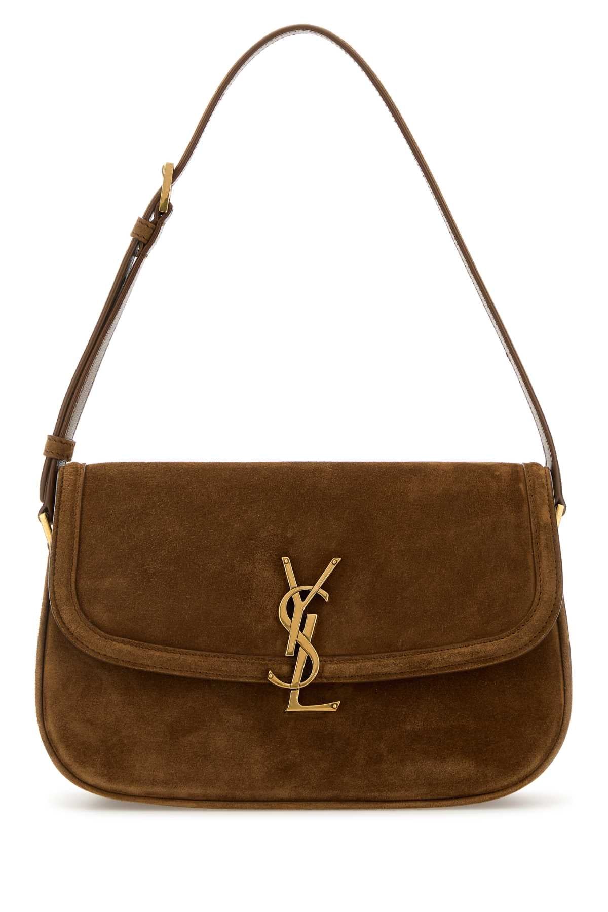 Saint Laurent Women Brown Suede Solferino Shoulder Bag