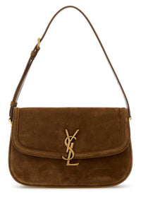Saint Laurent Women Brown Suede Solferino Shoulder Bag